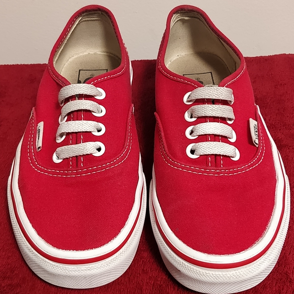 Red Vans sneakers. US sizes: Boys 4, Girls 5.5